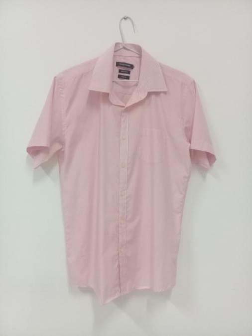 Camisa social rosa listrada
